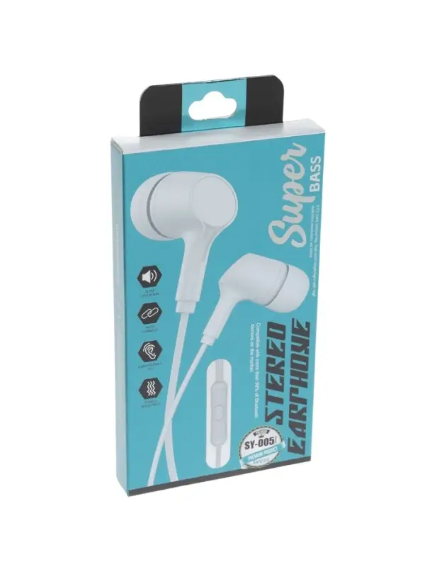 Наушники проводные SY-005, вакуумные, микрофон, Jack 3.5 мм, белые