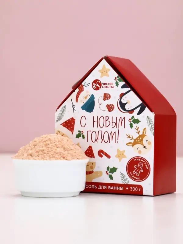 Чистое счастье соль для ванны с сухой пеной Чистое счастье соль для ванны с сухой пеной "С Новым Годом", имбирный пряник, 300 гр