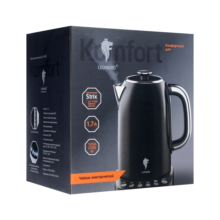 Чайник электрический Leonord LE-1509, металл, 1.7 л, 2200 Вт, чёрный Чайник электрический Leonord LE-1509, металл, 1.7 л, 2200 Вт, чёрный