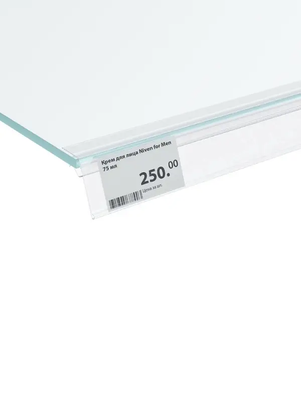 Ценникодержатель для крепления на стеклянные полки, 100&times;4&times;3.9 см, прозрачный