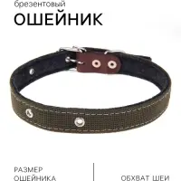 Ошейник брезентовый на фетре, 62&times;2.5 см, ОШ 30-55 см, тёмно-зелёный