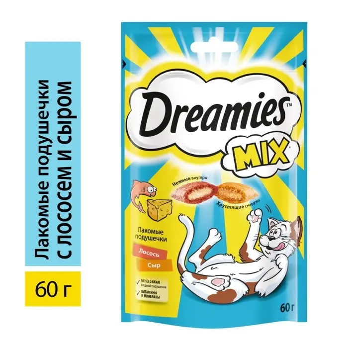 Лакомство Dreamies для кошек, лосось/сыр, 60 г Лакомство Dreamies для кошек, лосось/сыр, 60 г