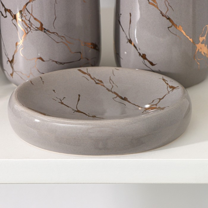 Набор аксессуаров для ванной комнаты SAVANNA «Гроза», 4 предмета (мыльница, дозатор для мыла, 2 стакана), цвет серый Набор аксессуаров для ванной комнаты SAVANNA «Гроза», 4 предмета (мыльница, дозатор для мыла, 2 стакана), цвет серый