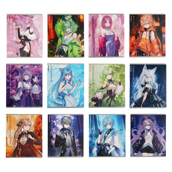 Комплект предметных тетрадей 48 листов, 12 штук, ErichKrause Комплект предметных тетрадей 48 листов, 12 штук, ErichKrause "Manga", мелованный картон, блок офсет белизна 100%, инфо-блок