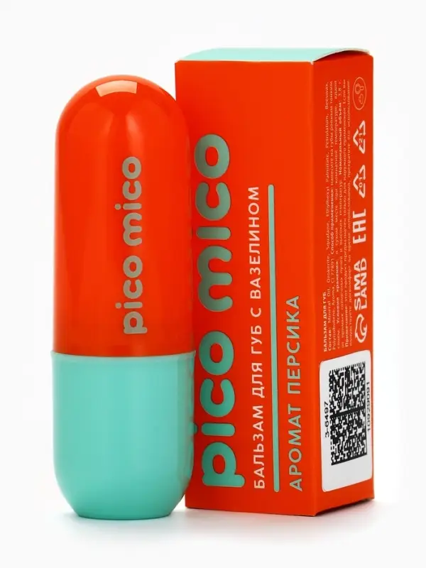 Бальзам для губ с вазелином, аромат: персик, 3.8 г, PICO MICO