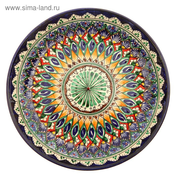 Ляган Риштанская Керамика  Ляган Риштанская Керамика "Узоры", 25 см, синий