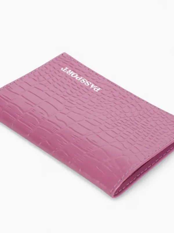 Обложка для паспорта, натуральная кожа, тиснение фольгой, сиреневая