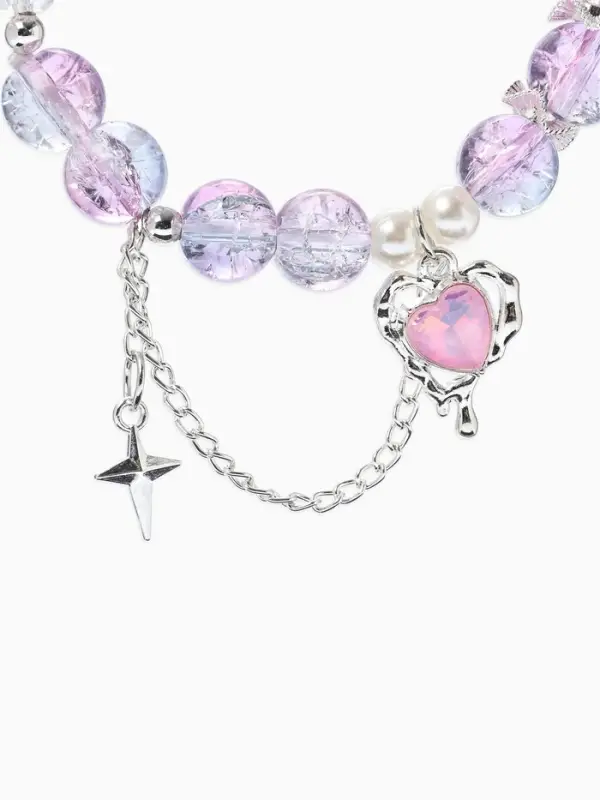 Браслет с подвесками &laquo;Сахарный. Сердце, искра&raquo;, d=6 см, шар № 10/8, розовый, фиолетовый в серебре