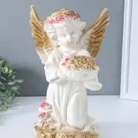 Фигура "Ангел с букетом" перламутр с золотом, 37х23х23 см