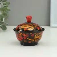 Солонка с крышкой &laquo;Ягодка&raquo;, 9&times;6.5 см, хохлома, дерево, МИКС