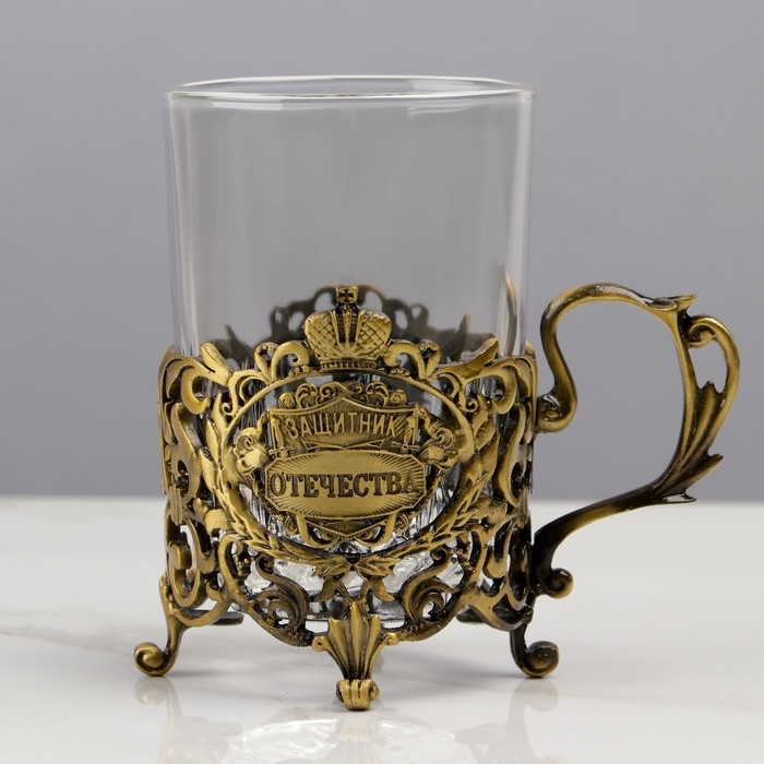 Подстаканник со стаканом  Подстаканник со стаканом "Защитник отечества", 12,5 х 12,5 х 13 см