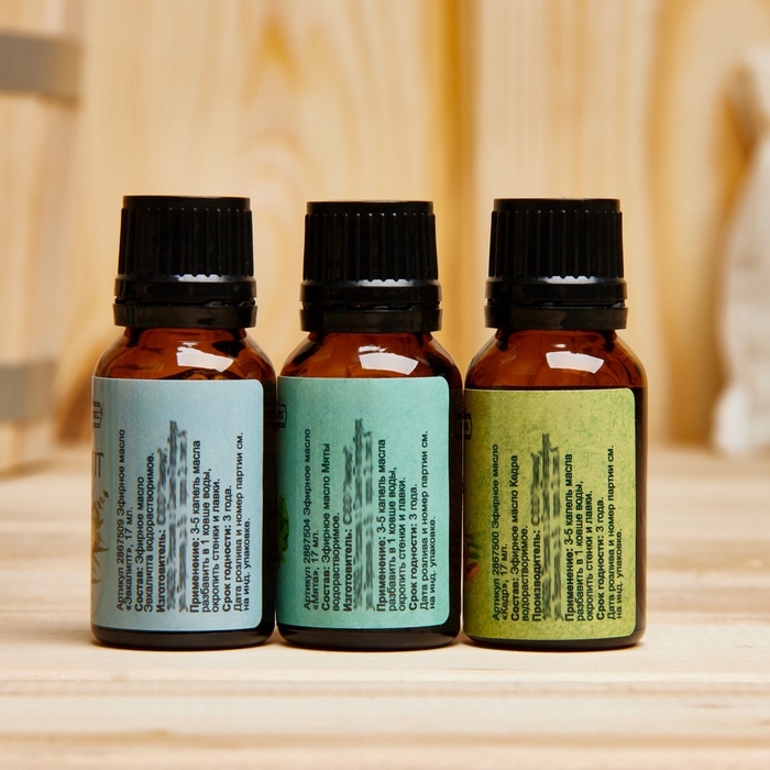 Набор эфирных масел эвкалипт, мята, кедр,  Набор эфирных масел эвкалипт, мята, кедр, "Добропаровъ", 3 шт по 17 мл