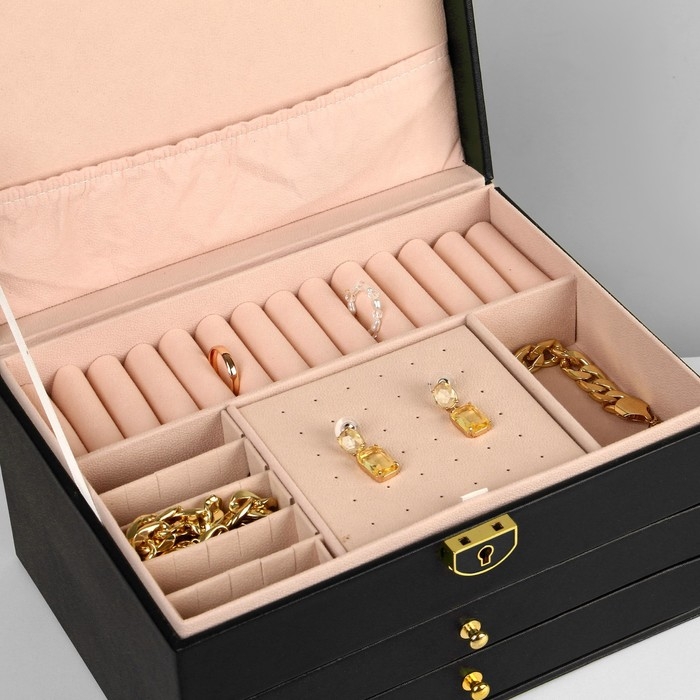 Подставка для украшений Queen fair «Шкатулка» 3 яруса, 23×17×13 см, цвет чёрный Подставка для украшений Queen fair «Шкатулка» 3 яруса, 23×17×13 см, цвет чёрный