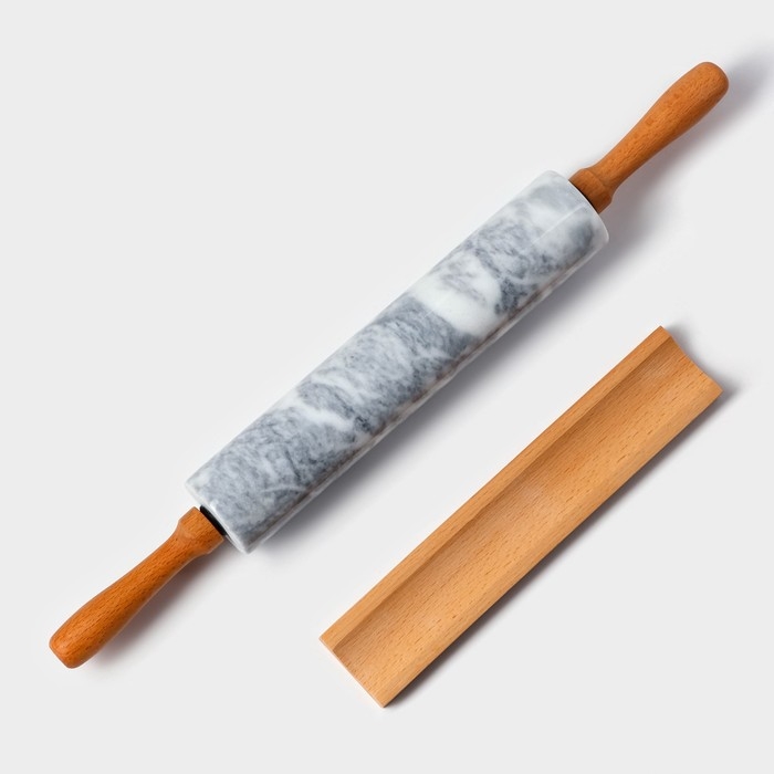 Скалка из мрамора Magistro, с подставкой, 45×5 см, цвет белый Скалка из мрамора Magistro, с подставкой, 45×5 см, цвет белый