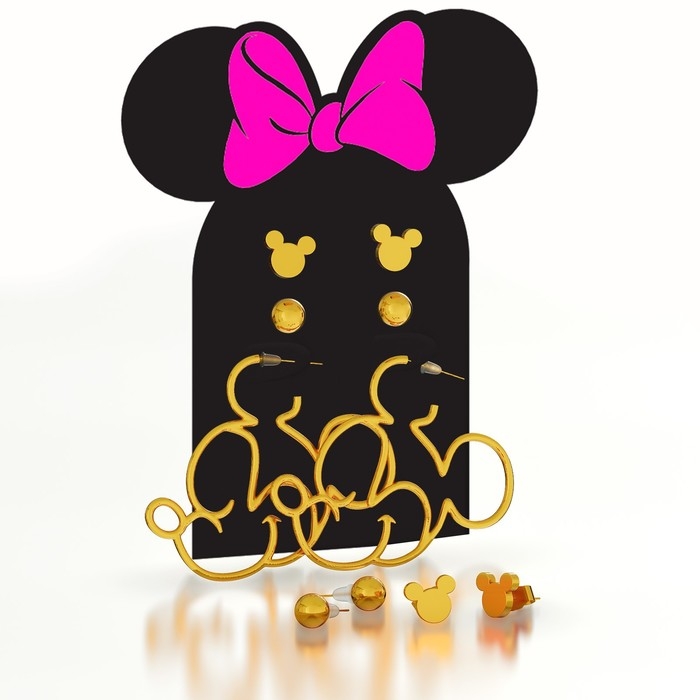 Серьги из металла, 3 пары, бижутерия, Минни Маус Серьги из металла, 3 пары, бижутерия, Минни Маус