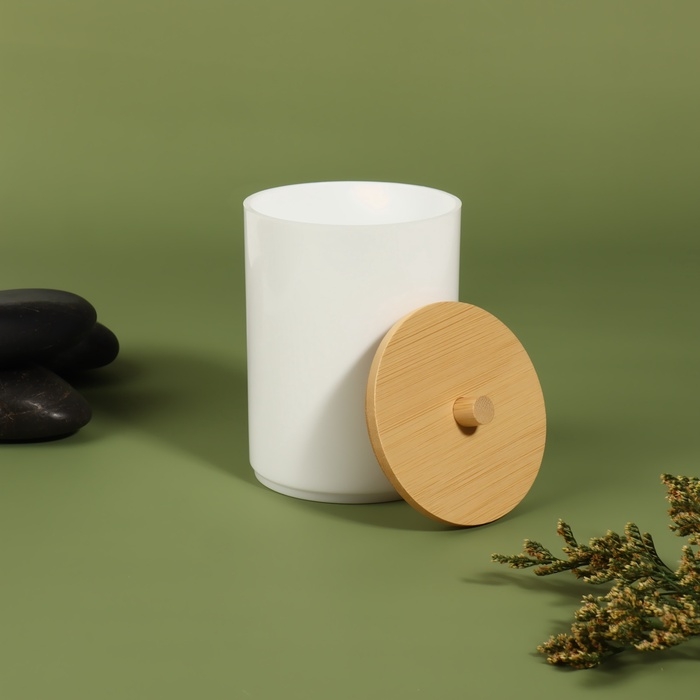 Органайзер для хранения ватных палочек «BAMBOO», с крышкой, d = 6,8 × 10 см, цвет белый/коричневый Органайзер для хранения ватных палочек «BAMBOO», с крышкой, d = 6,8 × 10 см, цвет белый/коричневый