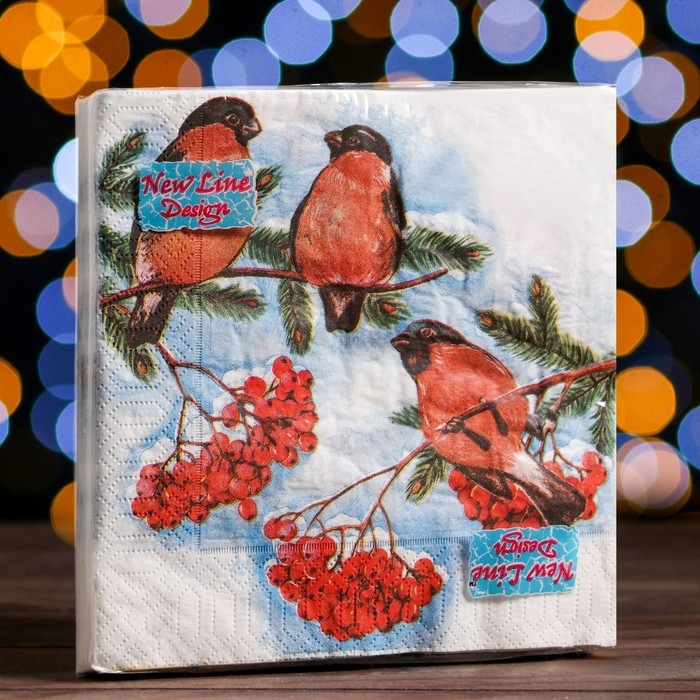 Новый год. Салфетки бумажные New Line Design «Снегири», 33х33 см, 3 слоя