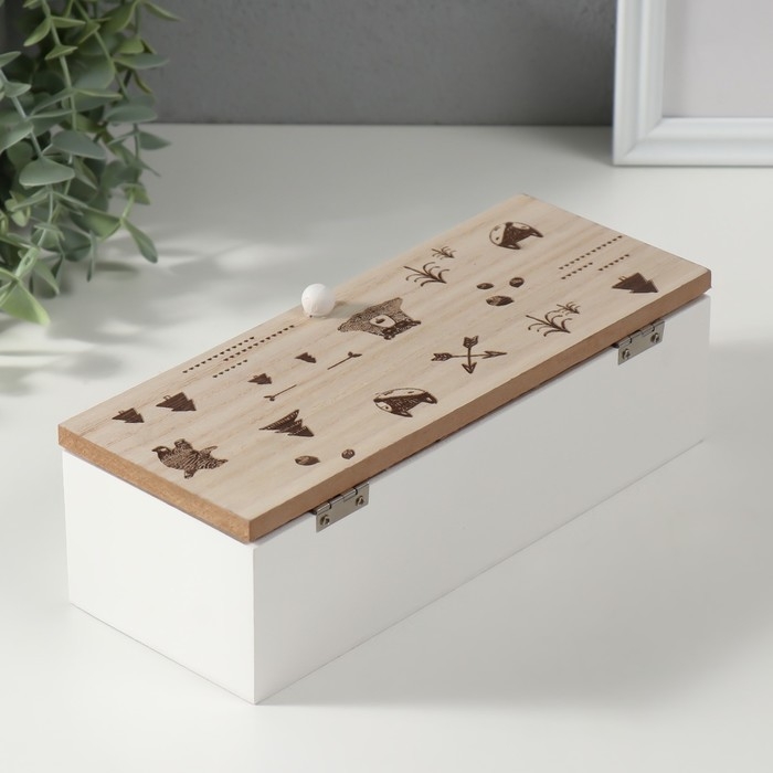 Шкатулка дерево с делениями "Лесные звери" 23х9х8,3 см
