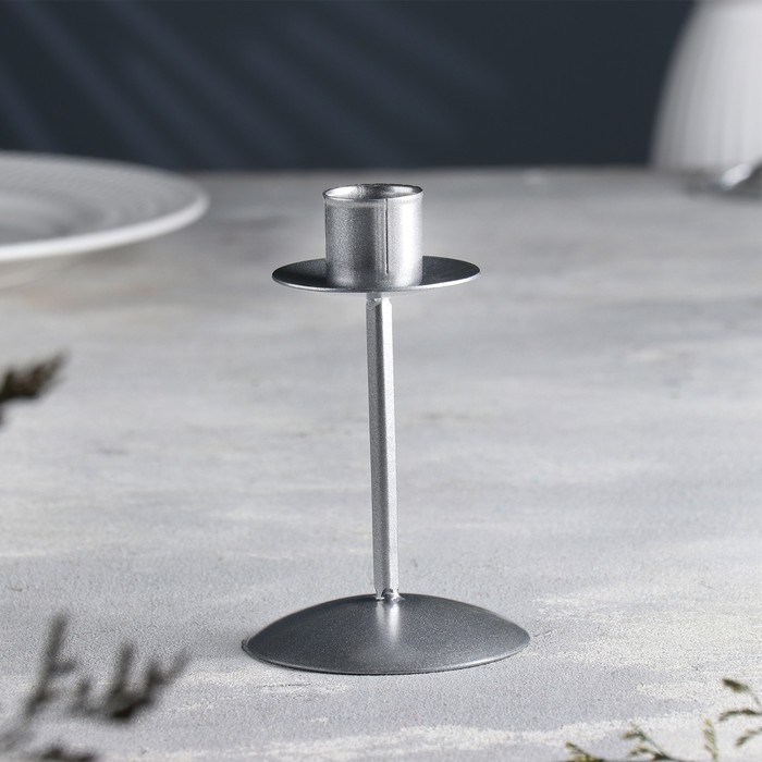 Подсвечник Подсвечник "Боб" металл на одну свечу, 7,4х12 см, серебро