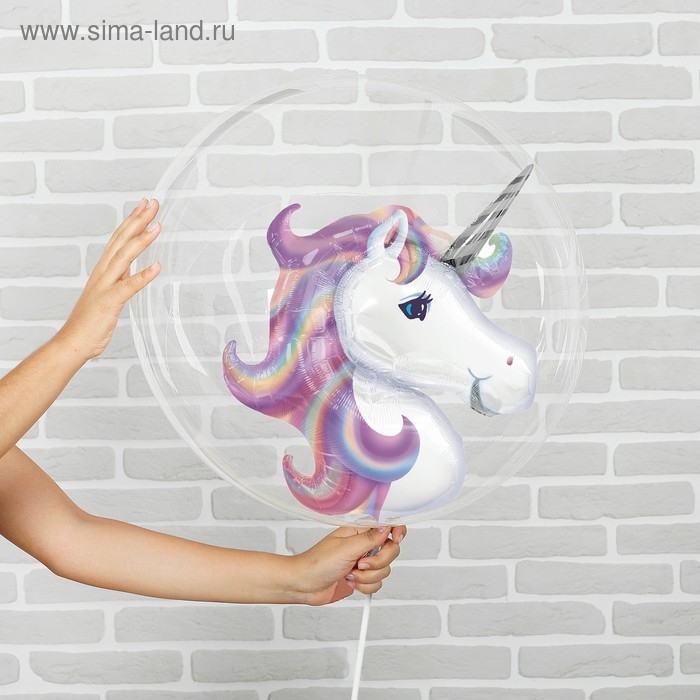 Шар полимерный 18 Шар полимерный 18" «Единорог», шар в шаре, с палочкой, цвет фиолетовый