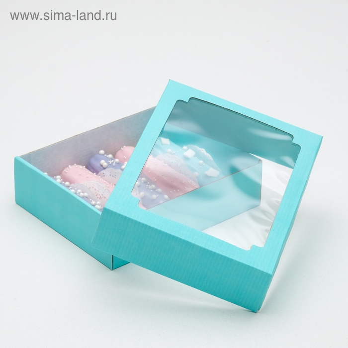 Коробка сборная, крышка-дно, с окном, голубая, МИКС голубого, 18 х 15 х 5 см Коробка сборная, крышка-дно, с окном, голубая, МИКС голубого, 18 х 15 х 5 см