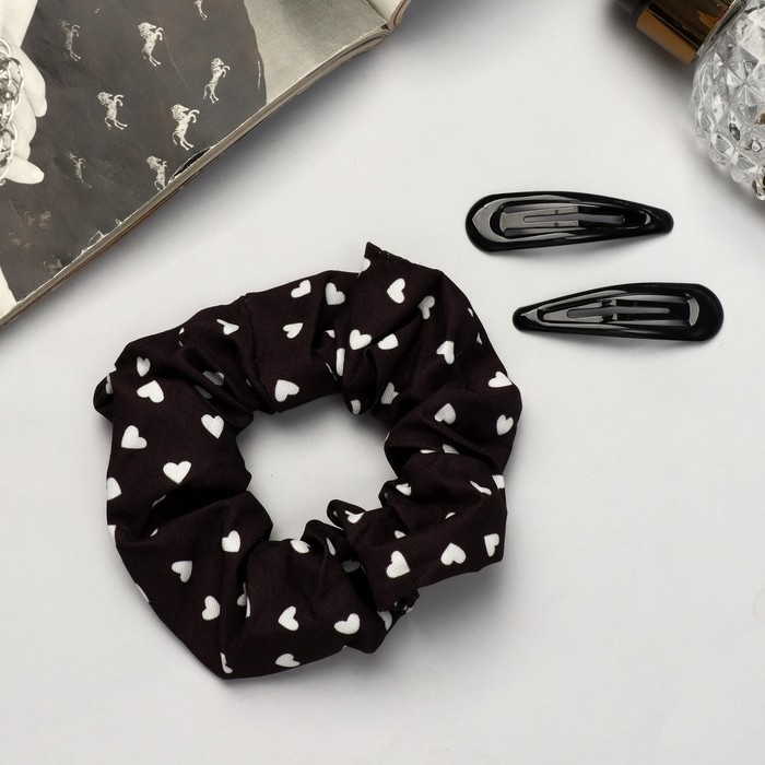 Набор для волос Набор для волос "Эмилия" (резинка, 2 невидимки 4,5 см) сердечки, чёрный