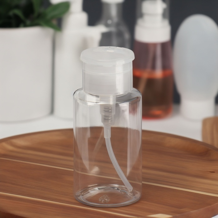 Флакон с помпой, 200 мл, цвет белый/прозрачный Флакон с помпой, 200 мл, цвет белый/прозрачный