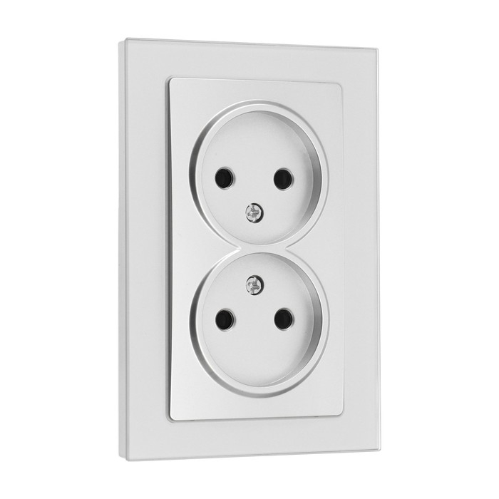 Розетка двухместная TOT Glossy Glass, 10 А, скрытая, без з/к, стекло, серебристая Розетка двухместная TOT Glossy Glass, 10 А, скрытая, без з/к, стекло, серебристая