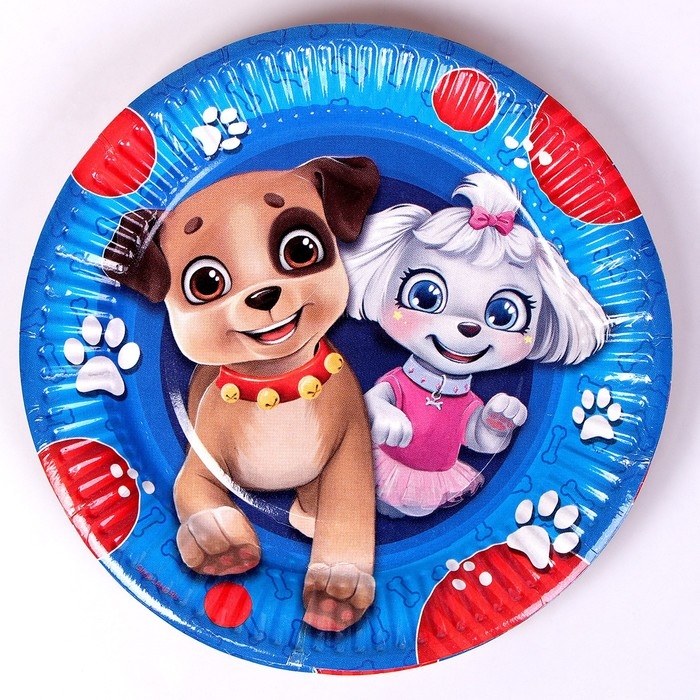 Набор бумажной посуды одноразовый с масками «Щенята»: 6 тарелок, 6 стаканов, 6 масок Набор бумажной посуды одноразовый с масками «Щенята»: 6 тарелок, 6 стаканов, 6 масок