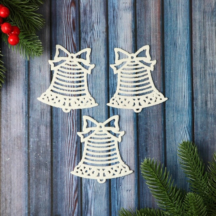 Украшение ёлочное Украшение ёлочное "Колокольчик в полоску люкс" (набор 3 шт) 6х9 см, белый