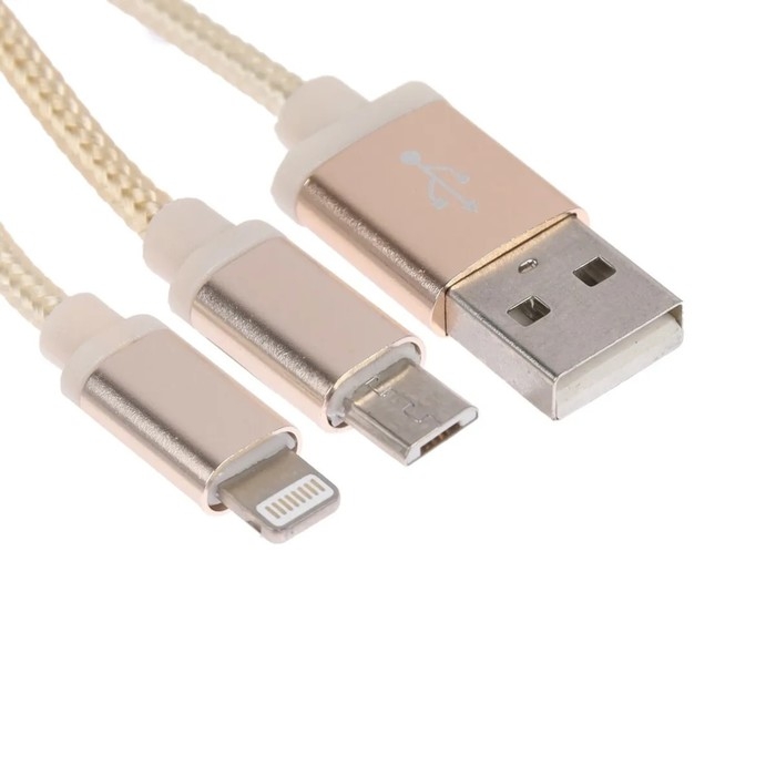 Кабель 2 в 1 Luazon, microUSB/Lightning - USB, 1 А, в виде брелка, золотистый Кабель 2 в 1 Luazon, microUSB/Lightning - USB, 1 А, в виде брелка, золотистый