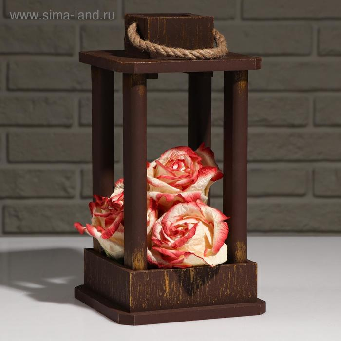 Кашпо деревянное  Кашпо деревянное "Фонарь", ручка верёвка, золотой винтаж, 16×16×30 см