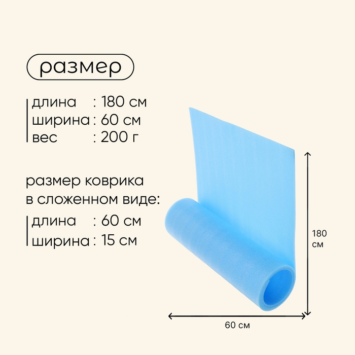 Коврик туристический maclay, 180х60х0.8 см, цвет голубой Коврик туристический maclay, 180х60х0.8 см, цвет голубой