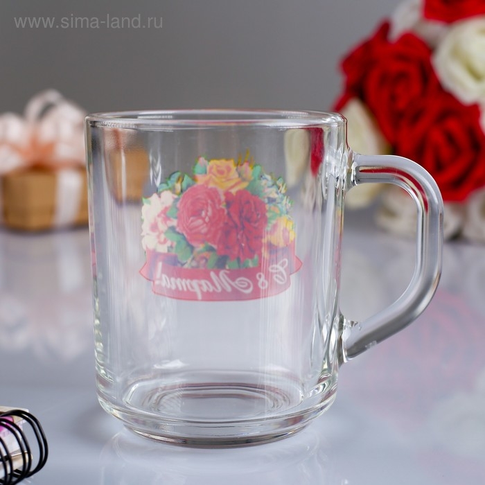 Кружка Кружка "С 8 Марта!" цветы, красная лента, 200 мл