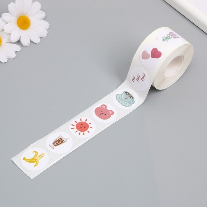 Наклейка бумага Наклейка бумага "Весёлые картинки" d=2,5 см 500 шт в рулоне 3х5,5х5,5 см