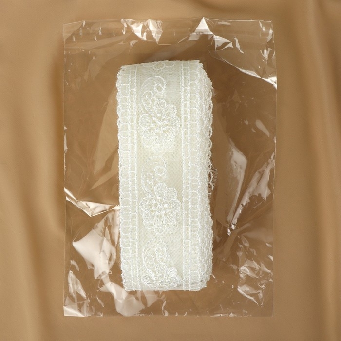 Кружево на сетке, 50 мм × 11 ± 1 м, цвет айвори Кружево на сетке, 50 мм × 11 ± 1 м, цвет айвори