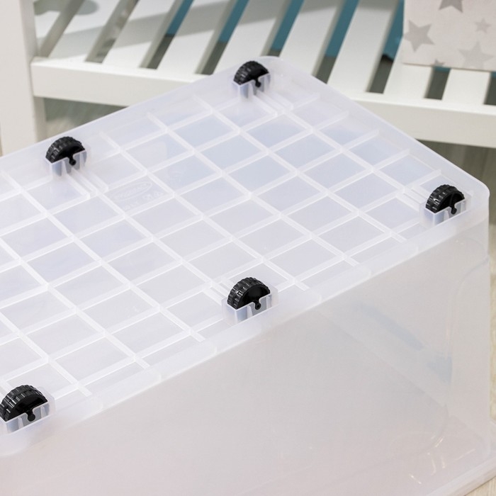 Контейнер для хранения с крышкой, 50 л, 61×39×32 см, на колёсиках, прозрачный Контейнер для хранения с крышкой, 50 л, 61×39×32 см, на колёсиках, прозрачный