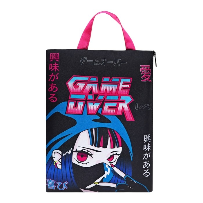 Папка для тетрадей А4, 330 х 250 х 10 мм, молнии сверху, с ручкой, текстильная, Феникс+ Папка для тетрадей А4, 330 х 250 х 10 мм, молнии сверху, с ручкой, текстильная, Феникс+ "Кибераниме"