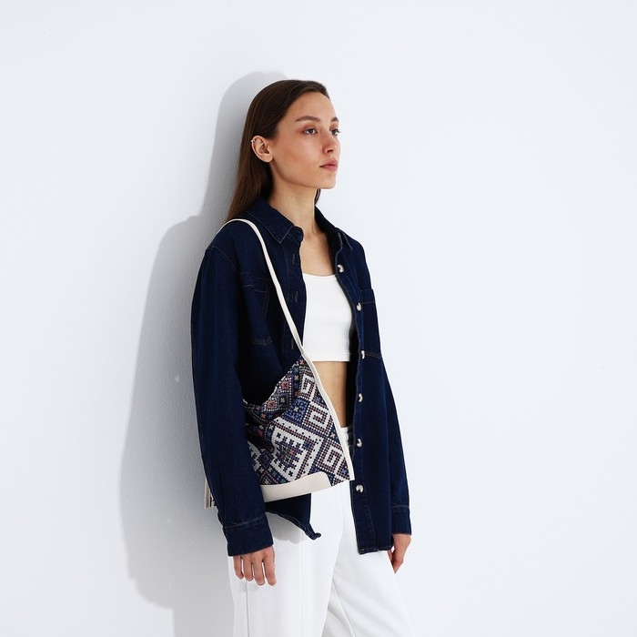 Сумка-шопер женская на магните, цвет белый/синий