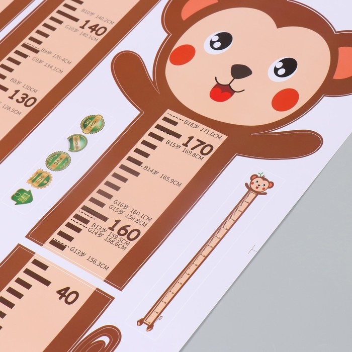 Наклейка пластик интерьерная цветная ростомер  Наклейка пластик интерьерная цветная ростомер "Обезьянка" 45x60 см