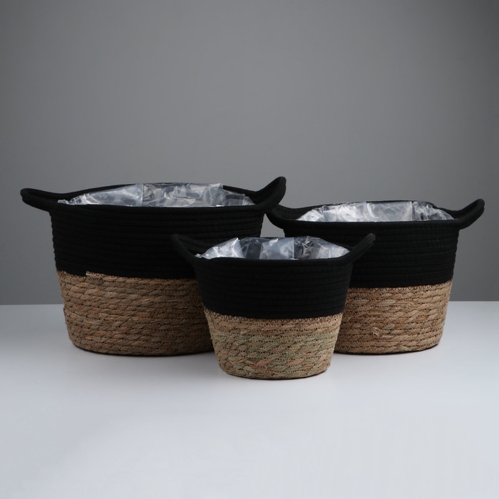Набор корзин из 3 шт, D30xH23, D25xH20, D22xH17 см, рогоз Набор корзин из 3 шт, D30xH23, D25xH20, D22xH17 см, рогоз