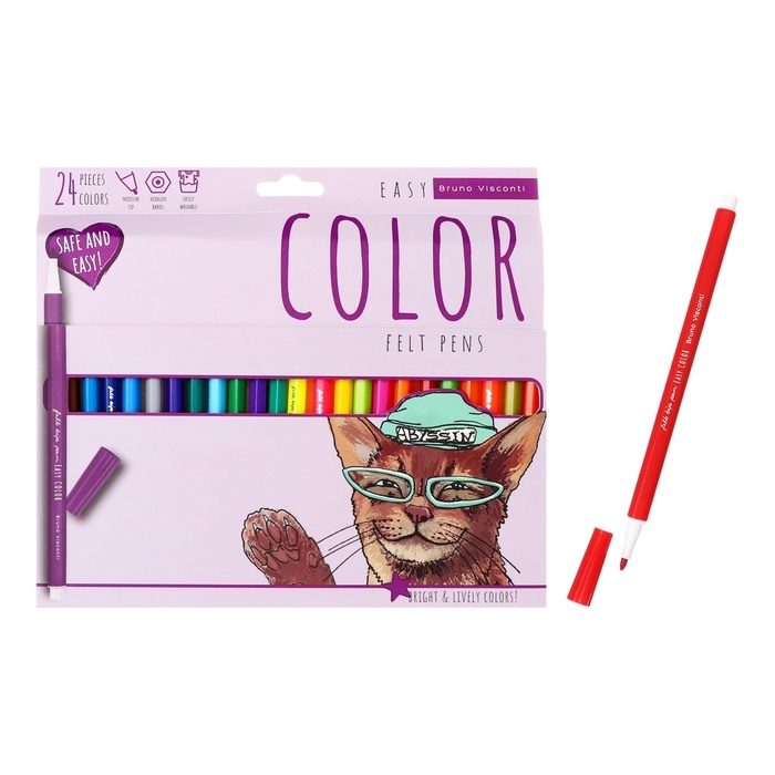 Фломастеры 24цв BrunoVisconti EASYCOLOR, пласт, шестигран, в карт коробке Фломастеры 24цв BrunoVisconti EASYCOLOR, пласт, шестигран, в карт коробке