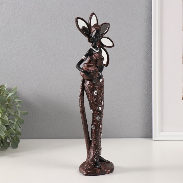 Сувенир полистоун "Африканка с кувшином у дерева с зеркальными листьями" 11,5х8х34 см