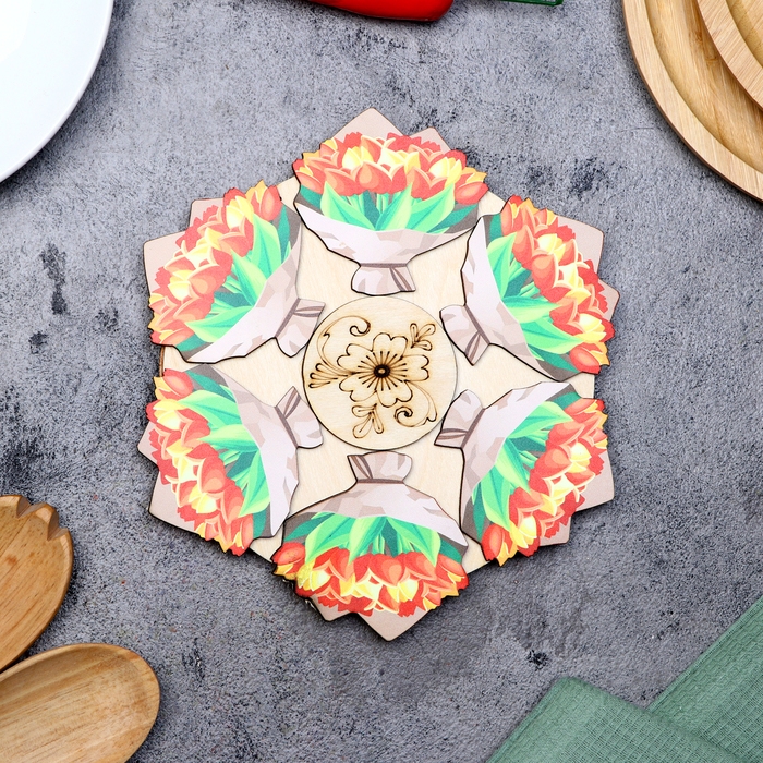 Подставка под горячее «Букет тюльпанов», D=20 см, можжевельник Подставка под горячее «Букет тюльпанов», D=20 см, можжевельник