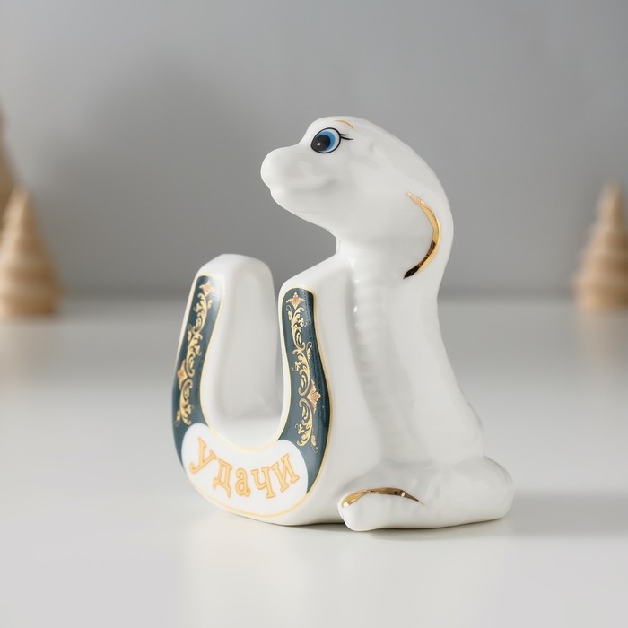 Сувенир керамика Сувенир керамика "Белая кобра с подковой - Удачи" 5х7х8,5 см