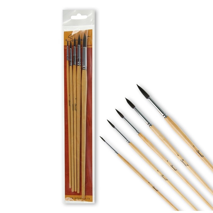 Набор кистей Белка 5 штук, ЗХК Набор кистей Белка 5 штук, ЗХК "Сонет", №1, (круглые №1; 3; 4; 5; 7), длинная ручка, 8745468