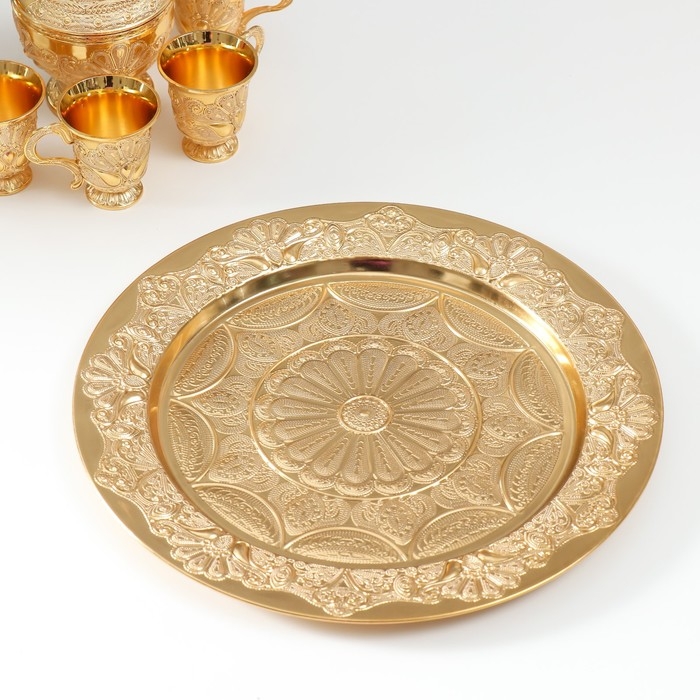 Набор винный кувшин, 6 бокалов и поднос  Набор винный кувшин, 6 бокалов и поднос "Стамбул. Медальон и узоры" золото