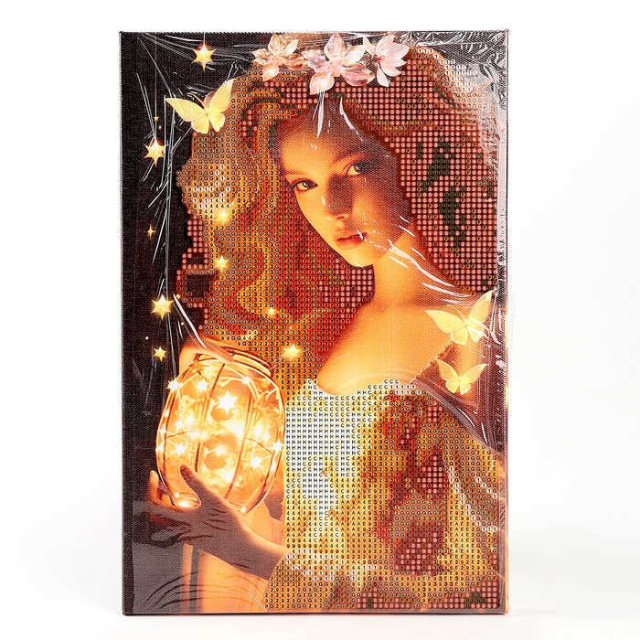 Алмазная мозаика с частичным заполнением на подрамнике «Лесная фея», 20 х 30 см, с гирляндой