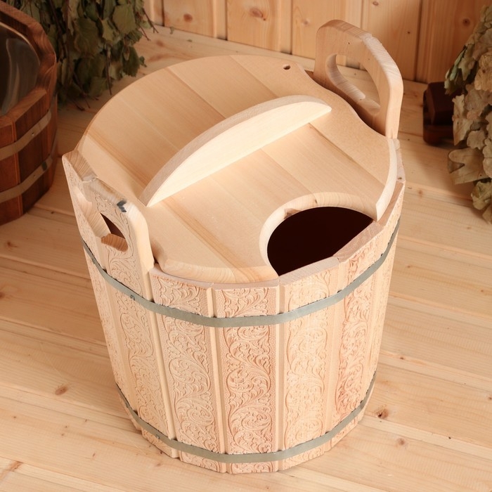 Запарник-ведро из липы, 12 л, пластиковая вставка, с крышкой, тиснение  Запарник-ведро из липы, 12 л, пластиковая вставка, с крышкой, тиснение "Русские узоры"