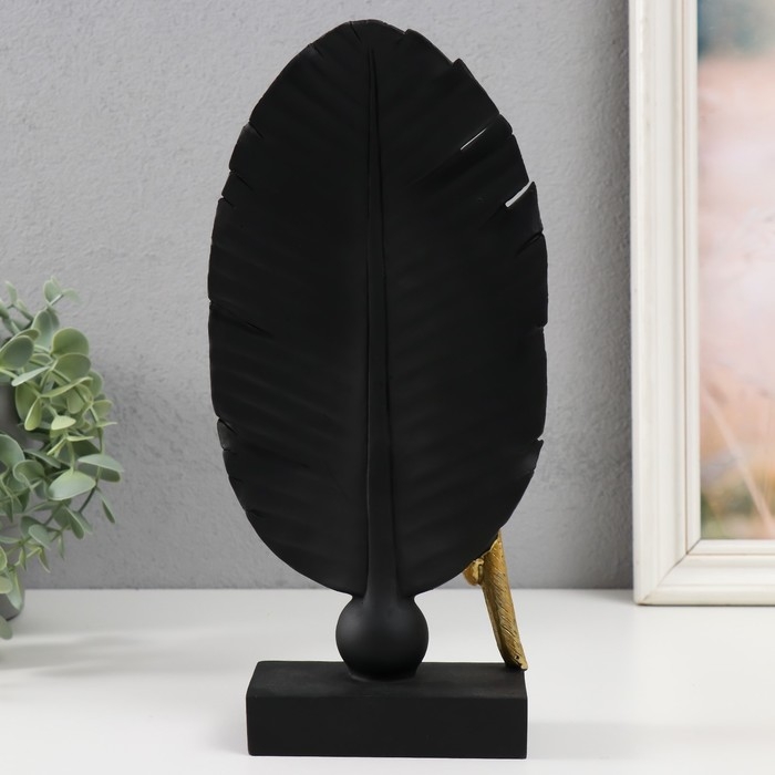 Сувенир полистоун "Попугай Ара на листе" чёрный с золотом 13,3х5,8х28,2 см